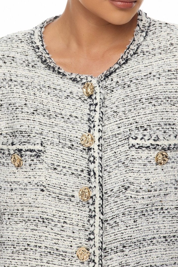 Kaela Embellished Tweed Long Cardigan - Black/White