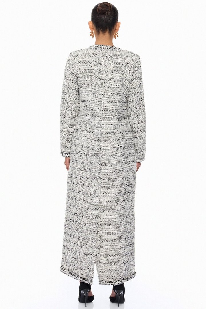 Kaela Embellished Tweed Long Cardigan - Black/White
