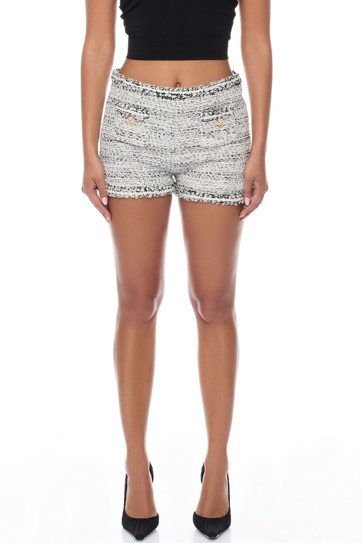 Kaela Embellished Tweed Short - Black/White