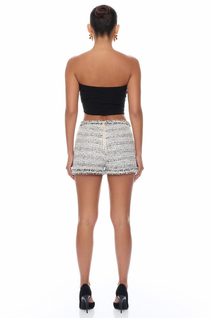 Kaela Embellished Tweed Short - Black/White