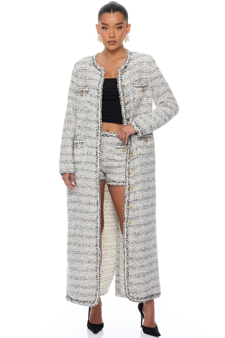 Kaela Embellished Tweed Short - Black/White
