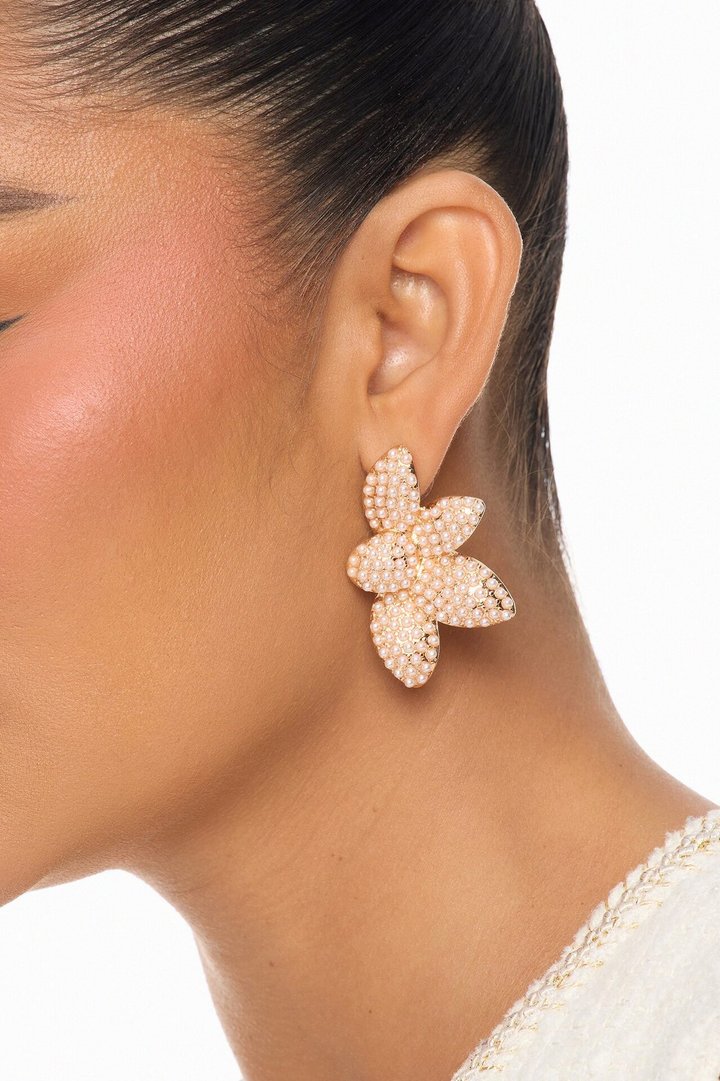 Pearl Petal Drops Earrings - Gold