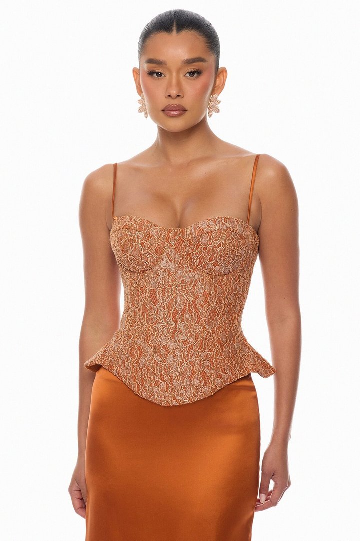Gabriella Glitter Corset Satin Skirt Set - Copper