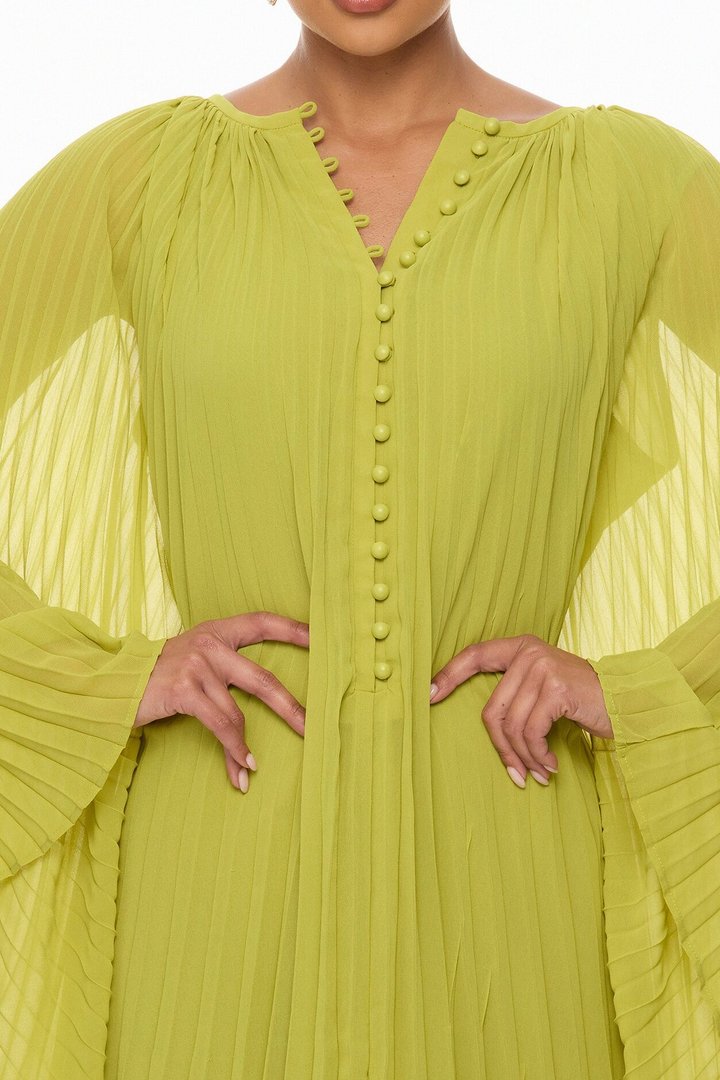 Aviana Pleated Maxi Dress - Chartreuse