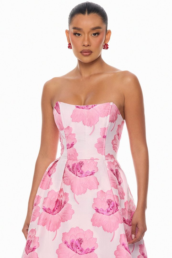 Fiora Strapless Jacquard Maxi Dress - Pink