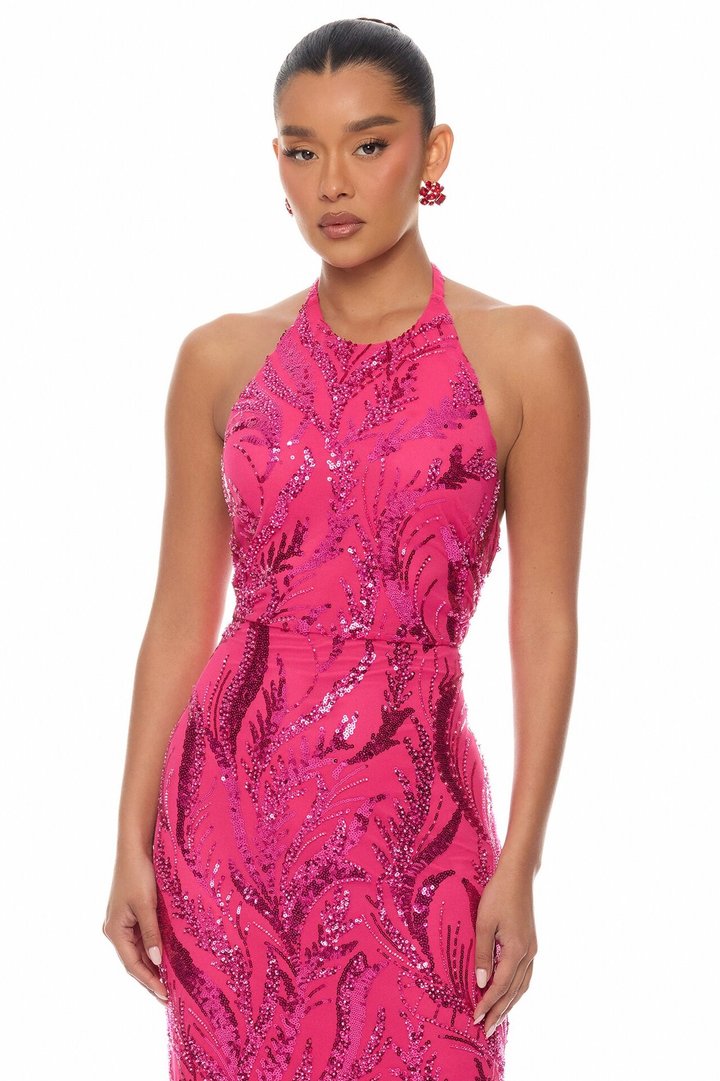Darrah Halter Embellished Maxi Dress - Hot Pink