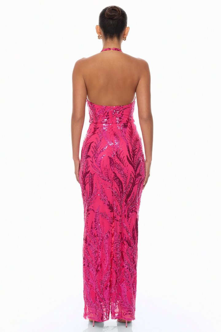 Darrah Halter Embellished Maxi Dress - Hot Pink