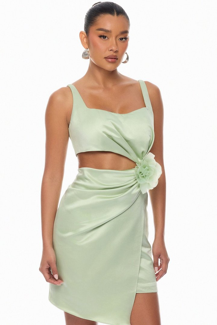 Khloe Cut Out Satin Mini Dress - Mint