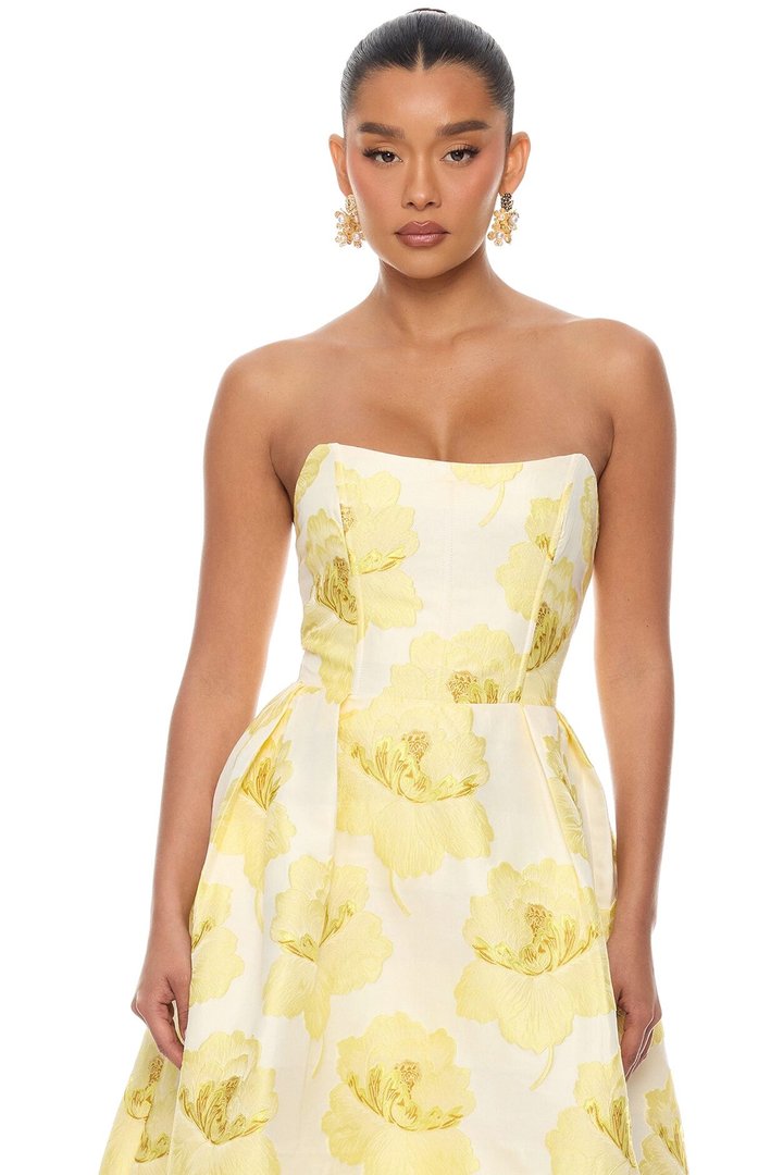 Fiora Strapless Jacquard Maxi Dress - Yellow