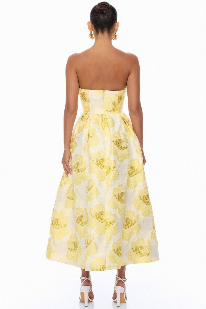 Fiora Strapless Jacquard Maxi Dress - Yellow