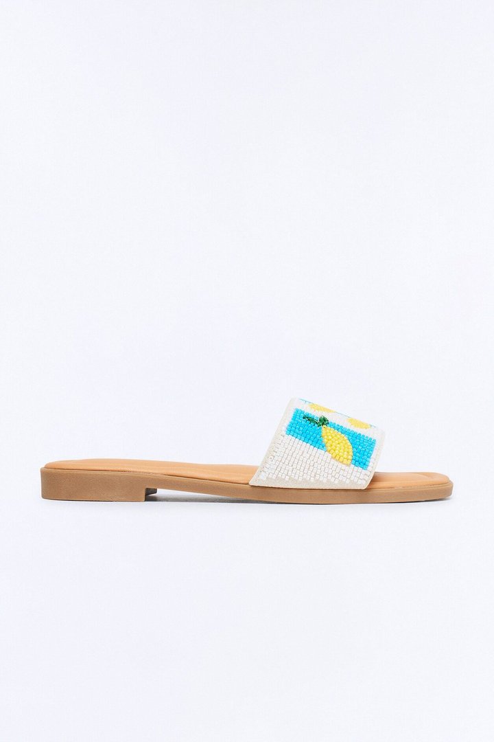 Fruitful Beaded Slip On Sandals - Yellow/combo