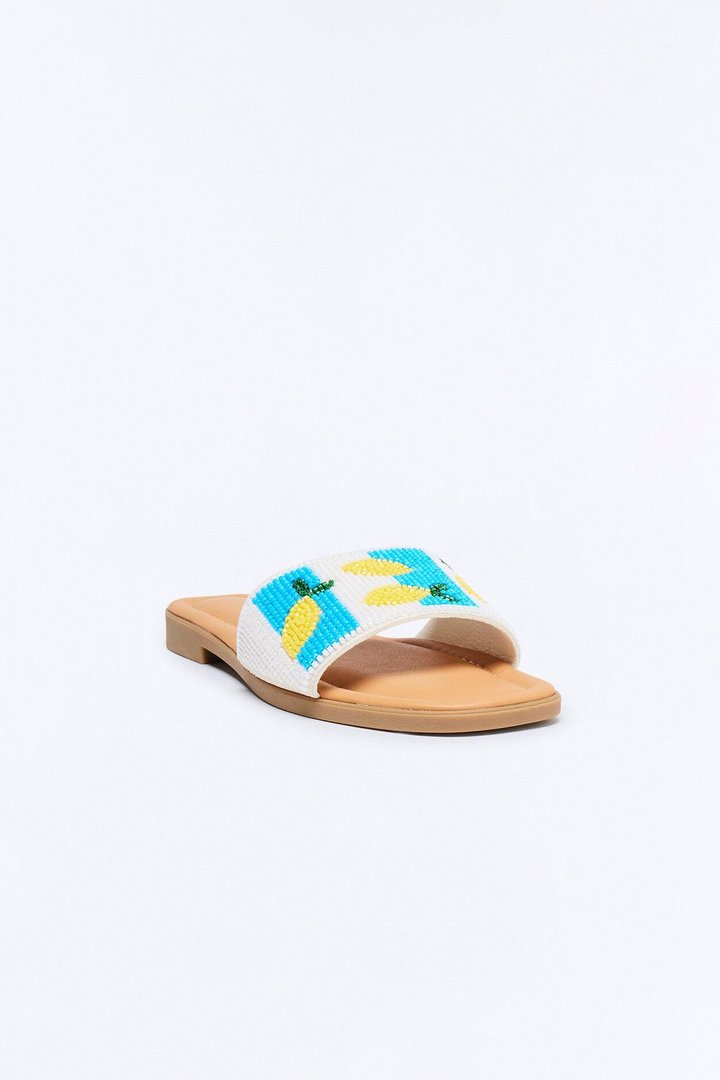 Fruitful Beaded Slip On Sandals - Yellow/combo
