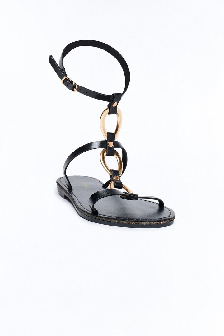 AJ Hardware Ankle Strap Sandals - Black