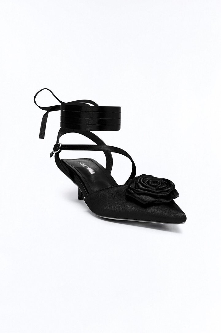 Mella Flower Wrap Up Pumps - Black