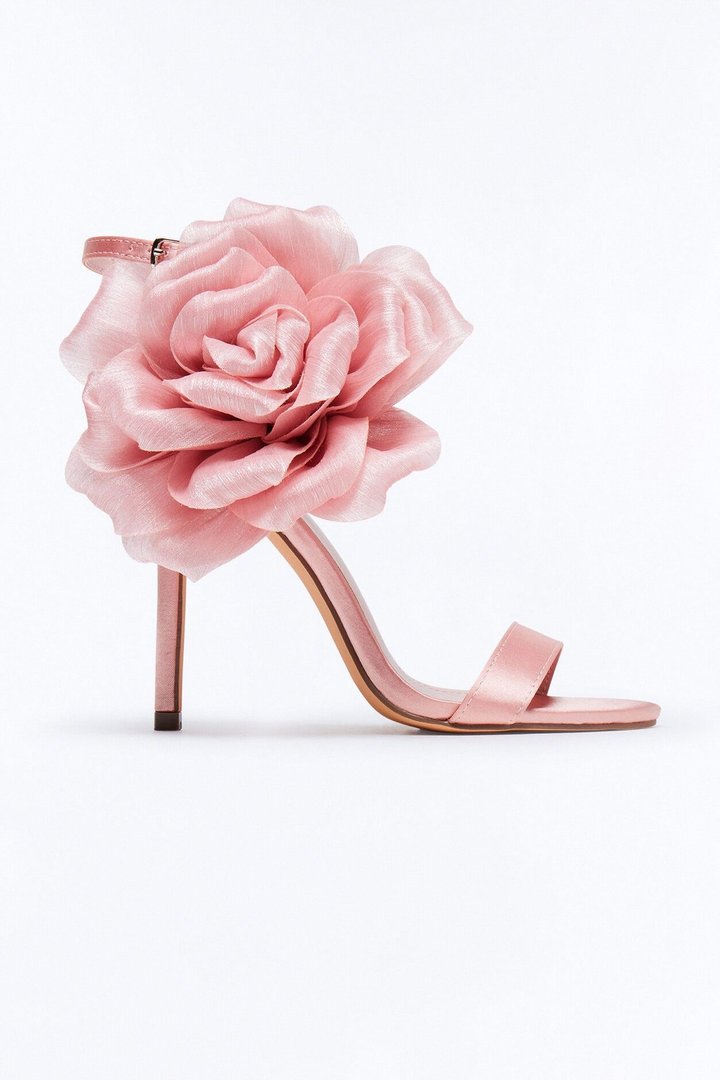 Classy Satin Flower Heels - Blush