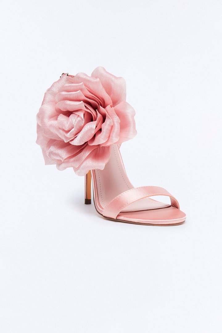 Classy Satin Flower Heels - Blush
