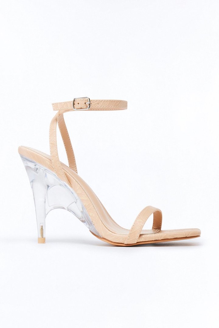 Zinger Ankle Strap Clear Heels - Camel