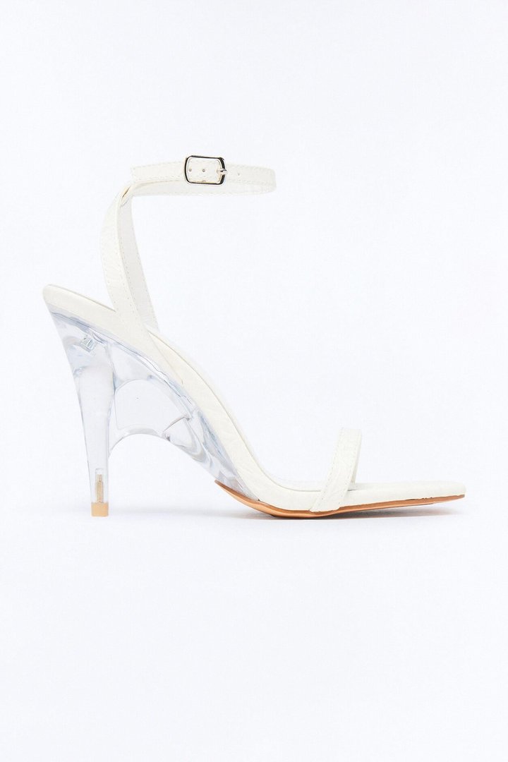 Zinger Ankle Strap Clear Heels - White