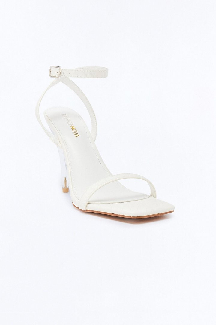 Zinger Ankle Strap Clear Heels - White