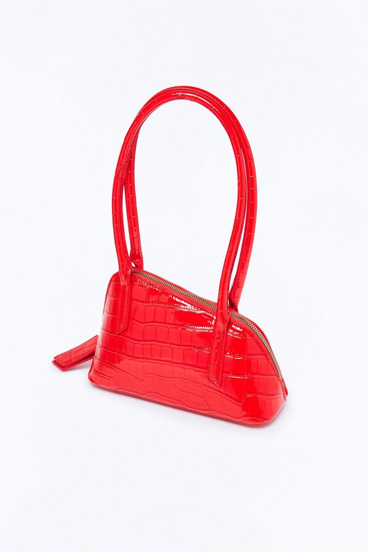 Lucky Catch Embossed Croc Shoulder Handbag - Red
