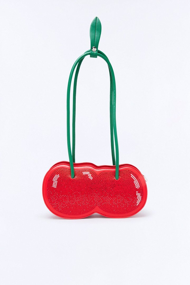 Cherry Flavor Faux Leather Shoulder Bag - Red/combo