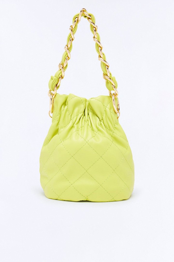No Space For Your BS Quilted Bucket Bag - Chartreuse
