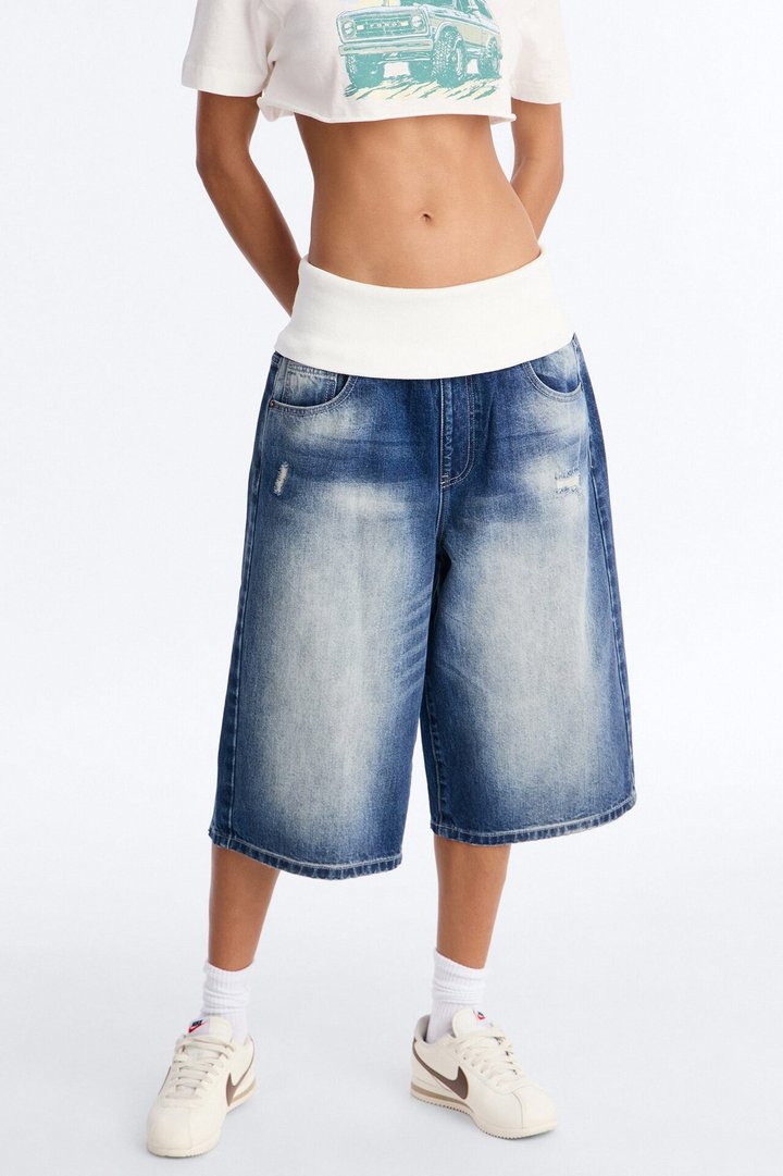 Cyber Crush Foldover Denim Jorts - Dark Wash