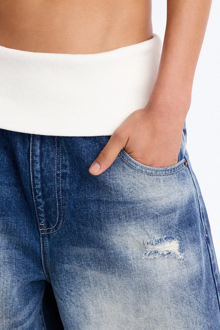 Cyber Crush Foldover Denim Jorts - Dark Wash