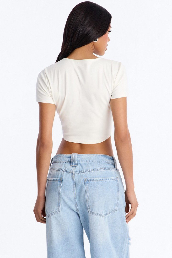 Pull My Heartstrings Lace Up Short Sleeve Top - White