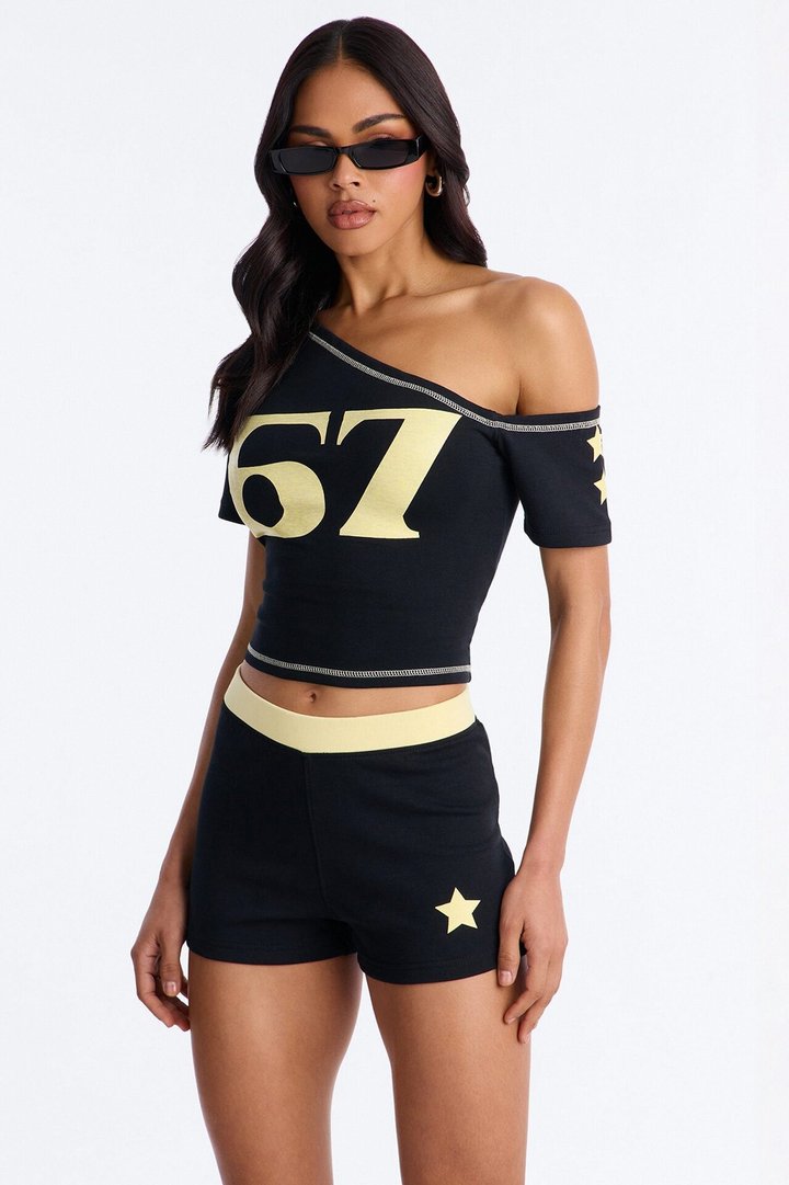 67' Crew Off Shoulder Short Set - Black/combo