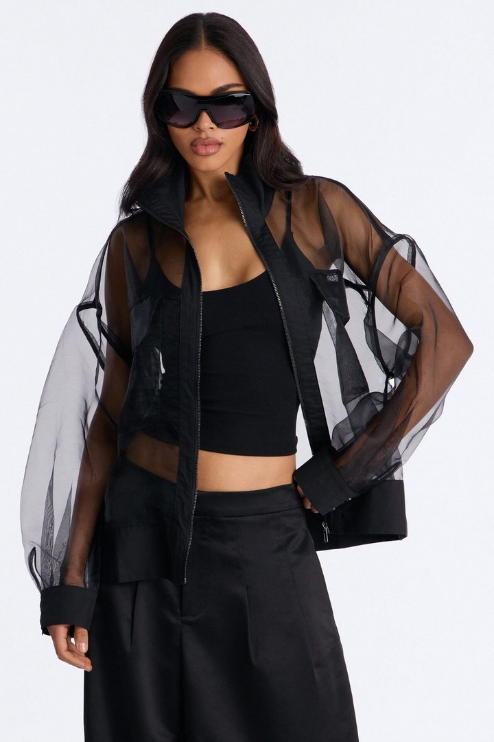 Something To Prove Sheer Organza Bomber Jacket - Black