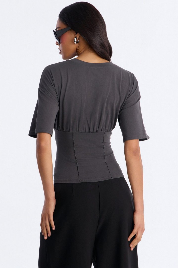 Kaylee Cinched Waist Short Sleeve T-Shirt - Charcoal