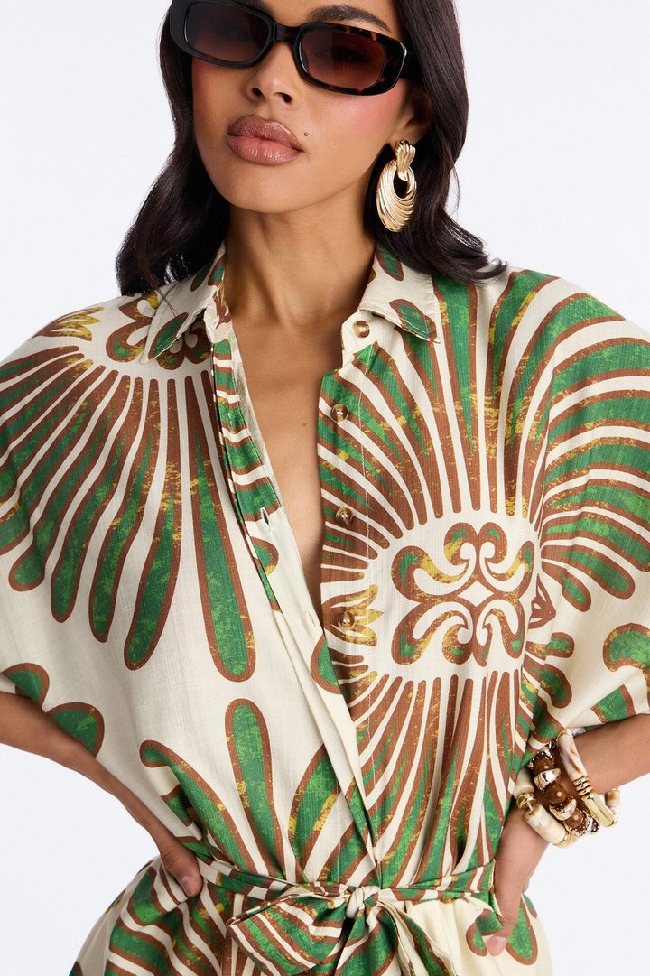 On Island Time Tropical Romper - Green/combo