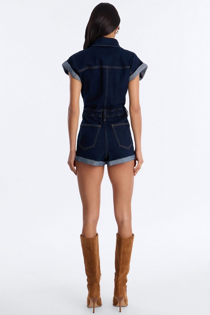 Know You Better Denim Romper - Dark Denim