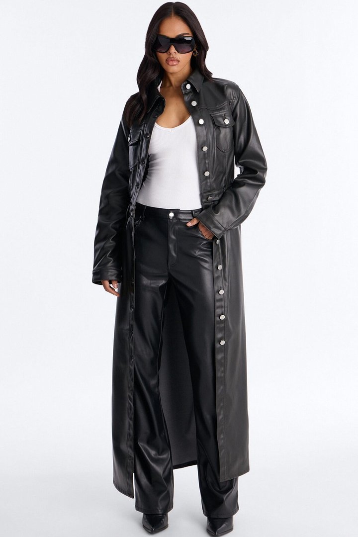 Into The Night Coated Denim Trench Coat - Black