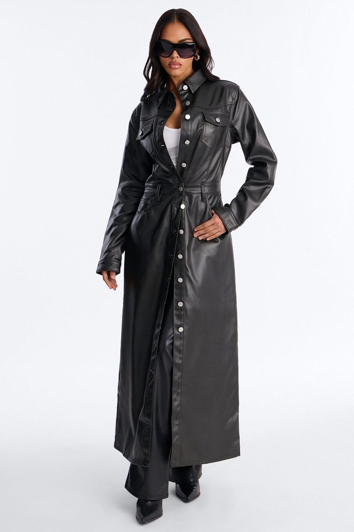 Into The Night Coated Denim Trench Coat - Black