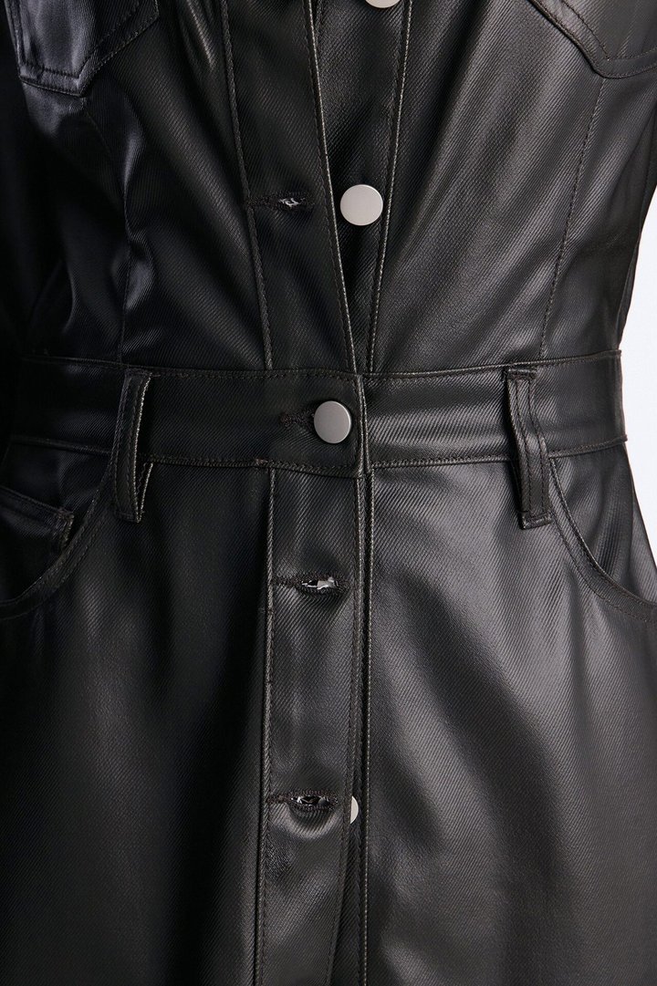 Into The Night Coated Denim Trench Coat - Black