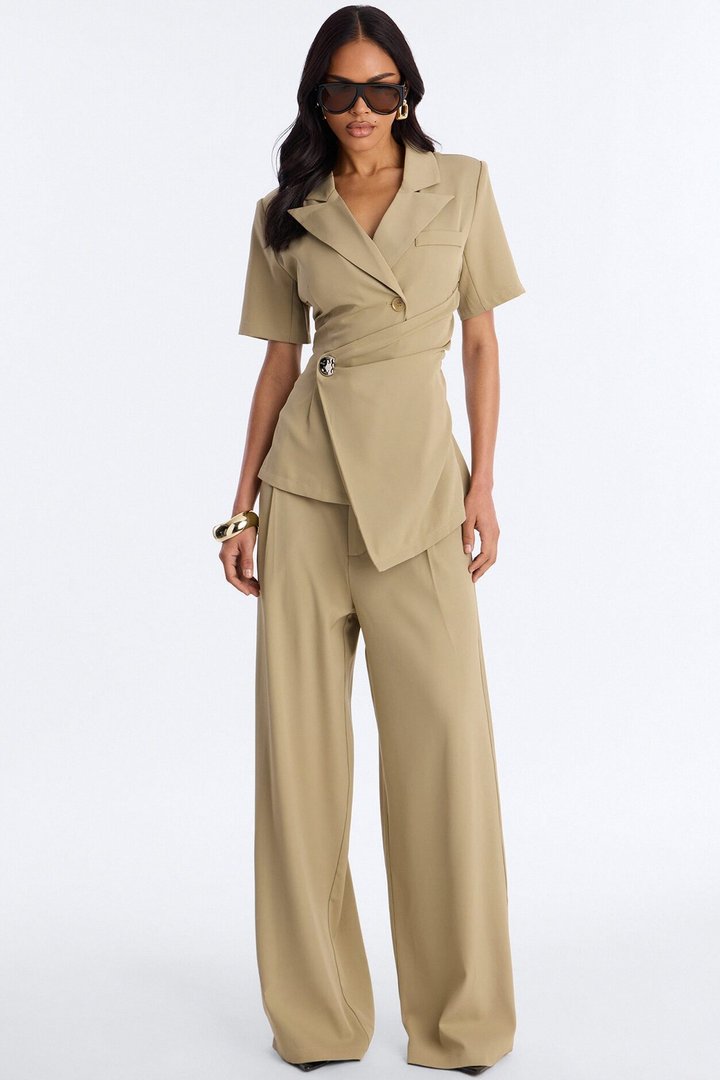 Samira Wrap Wide Leg Pant Set - Taupe