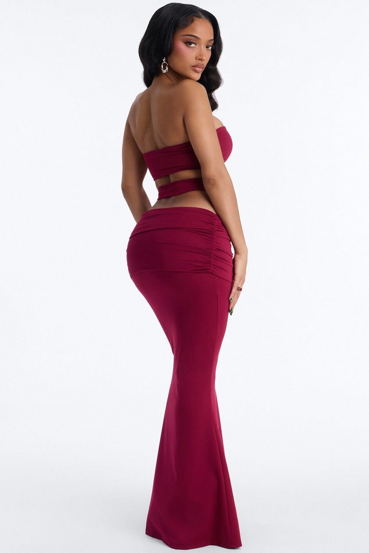 Bianca Matte Form Double Lined Fold Over Maxi Skirt Set - Wine