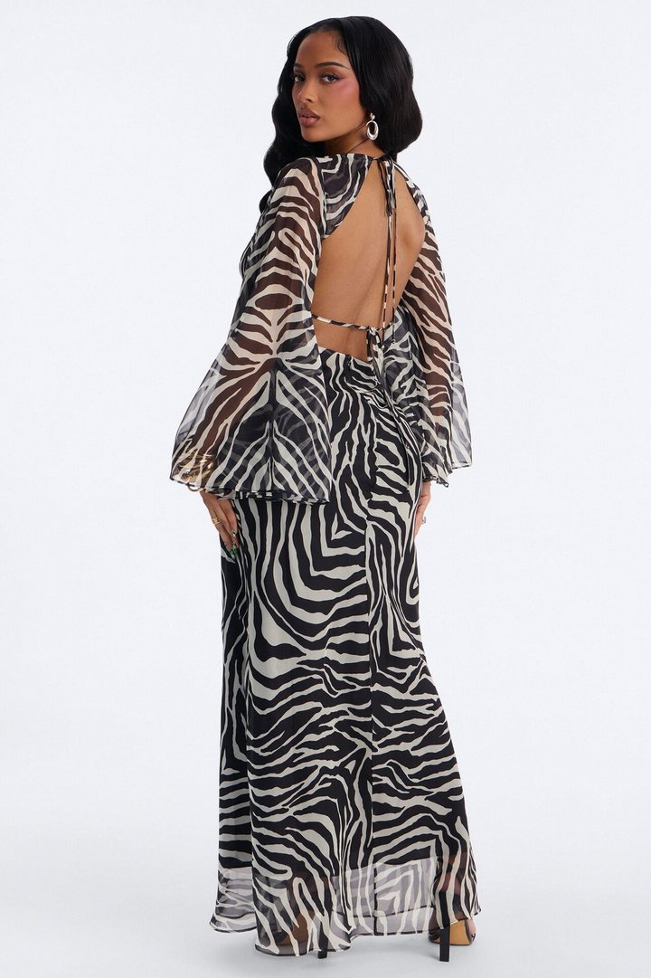 Azura Cut Out Chiffon Maxi Dress - Black/White