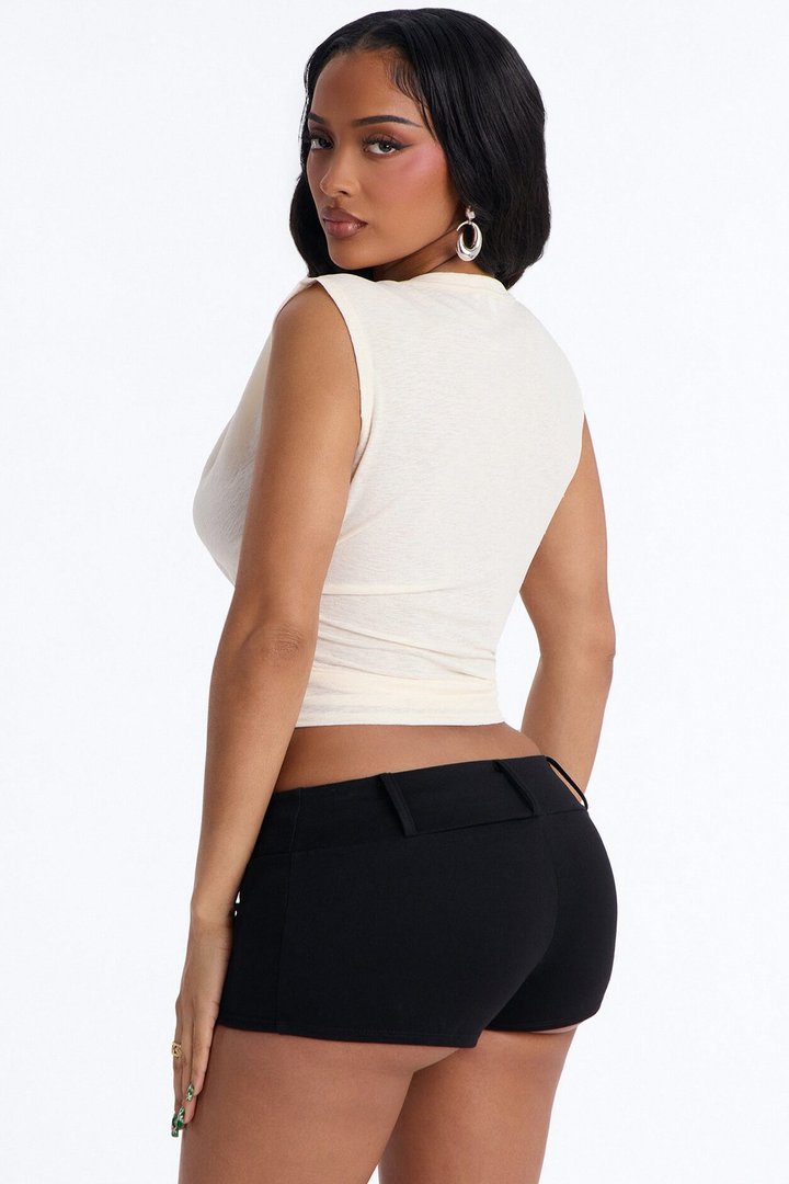 Selena Textured Deep V-Neck Knot Top - Off White