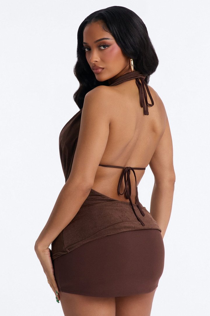 Desert Halo 2 Piece Cowl Neck Halter Top - Brown