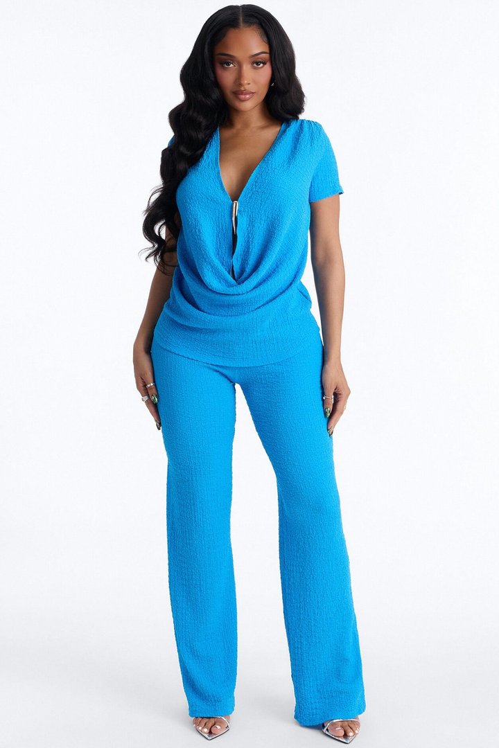 Sandra Textured Pant Set - Blue