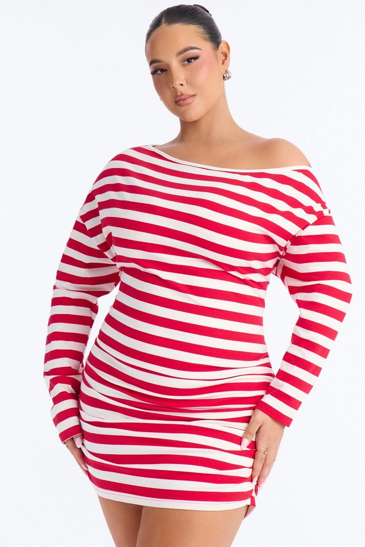 Brinley Striped Cotton Mini Dress - Red/White