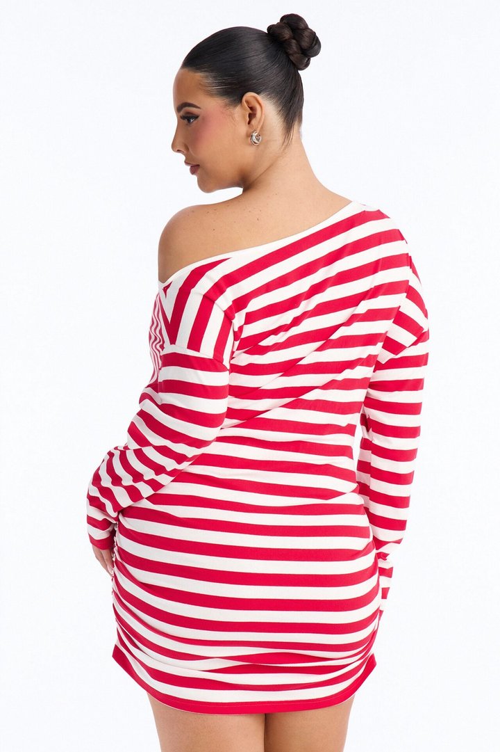 Brinley Striped Cotton Mini Dress - Red/White