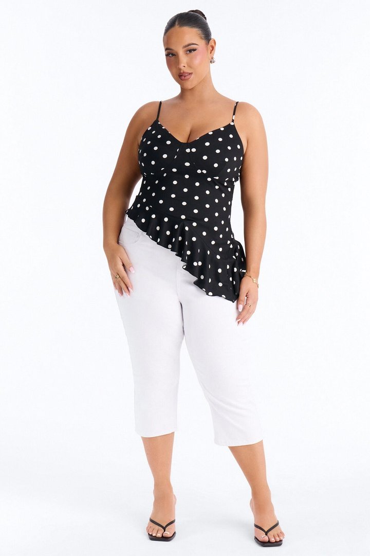 Bailey Polka Dot Asymmetrical Ruffle Top - Black/combo