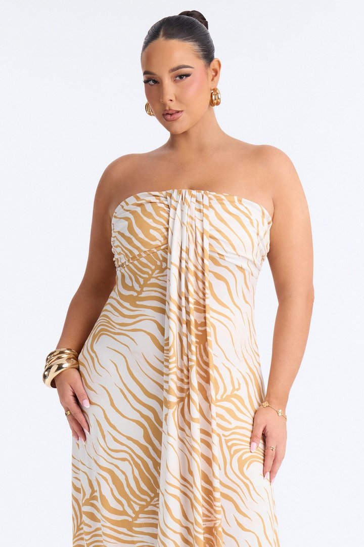 Sunset Siren Strapless Maxi Dress - Mustard/combo