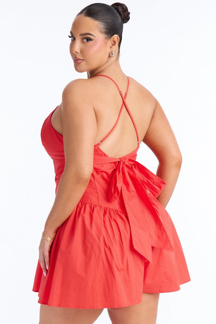 Girl Who Brunches Poplin Romper - Orange
