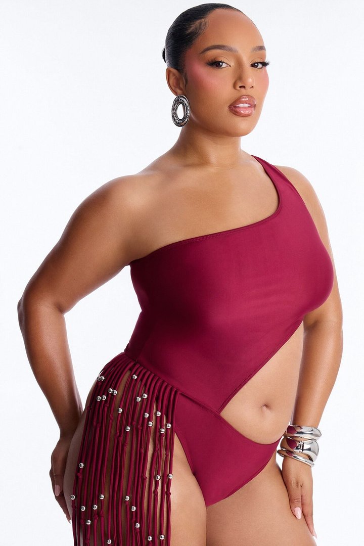 Wendy Fringe Cut Out 1 Piece Swimsuit - Burgundy