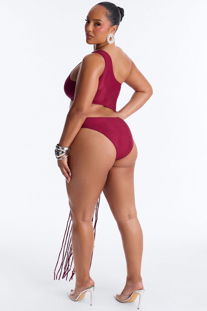 Wendy Fringe Cut Out 1 Piece Swimsuit - Burgundy